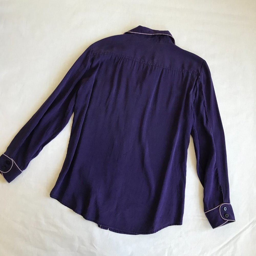 Y2K Vntg Zac Posen Z Spoke 10 Stretch Silk Purple Blouse Peter Pan Collar Piping - Picture 5 of 9